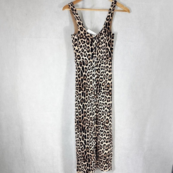 Good American Button Front Leopard Midi Stretch Knit Dress Size XS - Picture 2 of 12